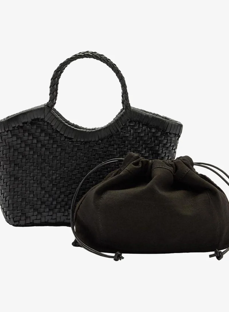 Parfois Black Tote Bag With Braided Leather for Women | Best Price UAE