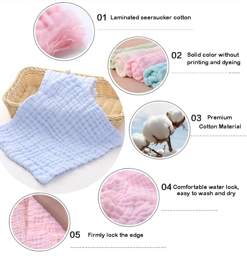 VIHAX Baby Cotton Muslin | Face Towels | Extra Soft Hankies | Reusable Napkins | Swaddles Wrap for New Born Baby | 0– 18 Month+ (2, White) - Image 5
