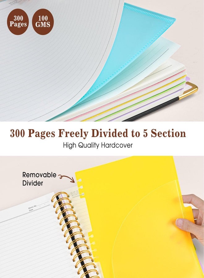 dilitego Hardcover Large Spiral Notebook 8.5" x 11" with Removable Dividers Tabs, 300 Pages Leather 5 Subject Notebook College Ruled, A4 Journal for Women Men, Notebooks for Work School Note taking,Black - Image 3
