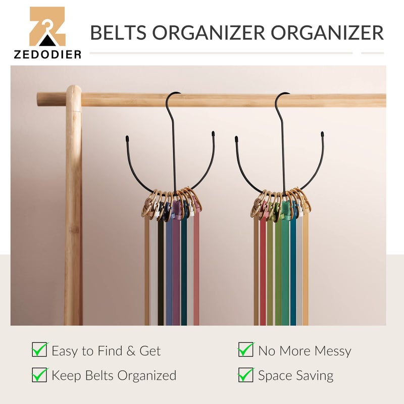 Zedodier Belt Hangers  Belt Rack 2 Pack Black Closet Accessories Organizers  Closet Organizer Hook Rack For Belt  Ties  Scarves  Camisoles  Hats  Bras  Shoes - Image 2