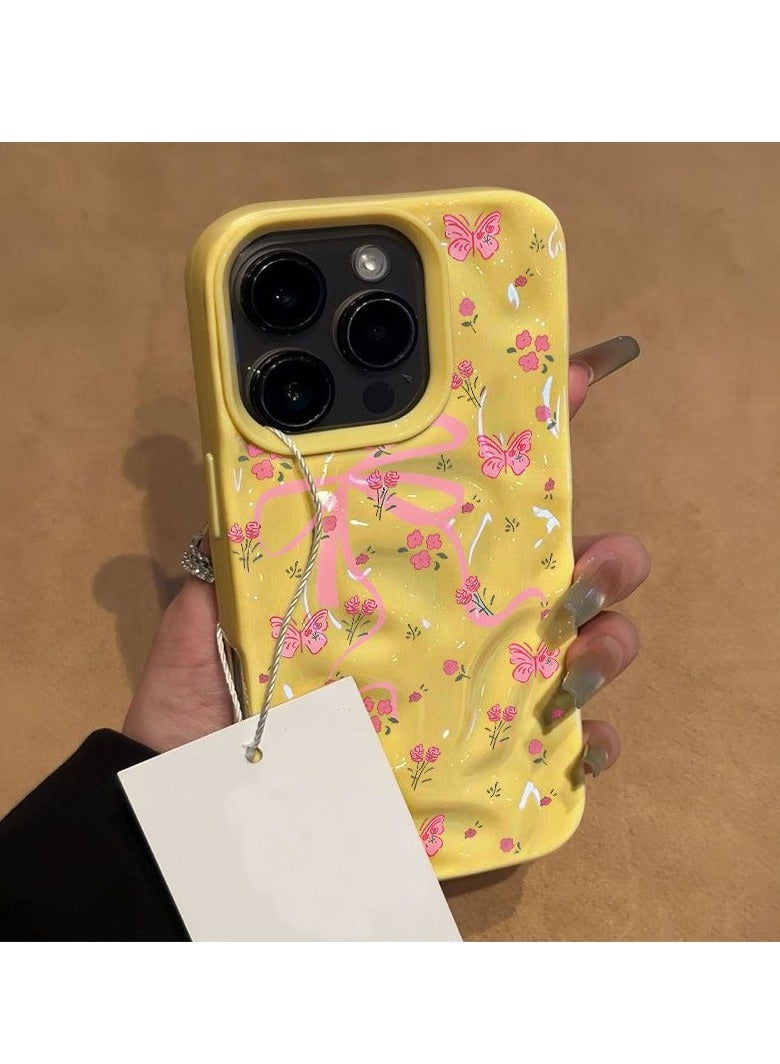 NIBEMINENT Pleated Bow Protective TPU Case Cover For IPhone 14 Pro Max, Yellow
