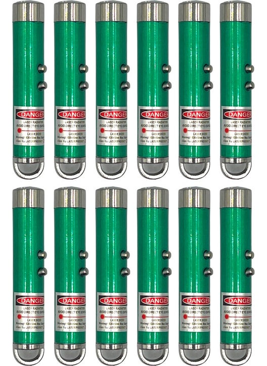 3 in 1 Flashlight Laser Night Light Keychain Battery Green 1 Pack (12 Pieces)