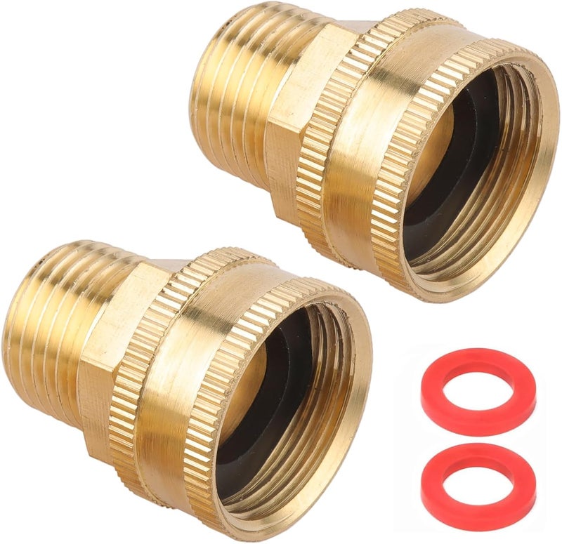 Sanpaint محول خرطوم حديقة 2 عبوة، 1/2" NPT إلى 3/4" GHT مع دوران مزدوج، محول خرطوم حديقة نحاسي، خيط خرطوم حديقة 3/4" أنثوي إلى 1/2" ذكر، مع 2 غسالة إضافية. - Image 1