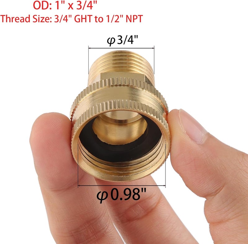 Sanpaint محول خرطوم حديقة 2 عبوة، 1/2" NPT إلى 3/4" GHT مع دوران مزدوج، محول خرطوم حديقة نحاسي، خيط خرطوم حديقة 3/4" أنثوي إلى 1/2" ذكر، مع 2 غسالة إضافية. - Image 3