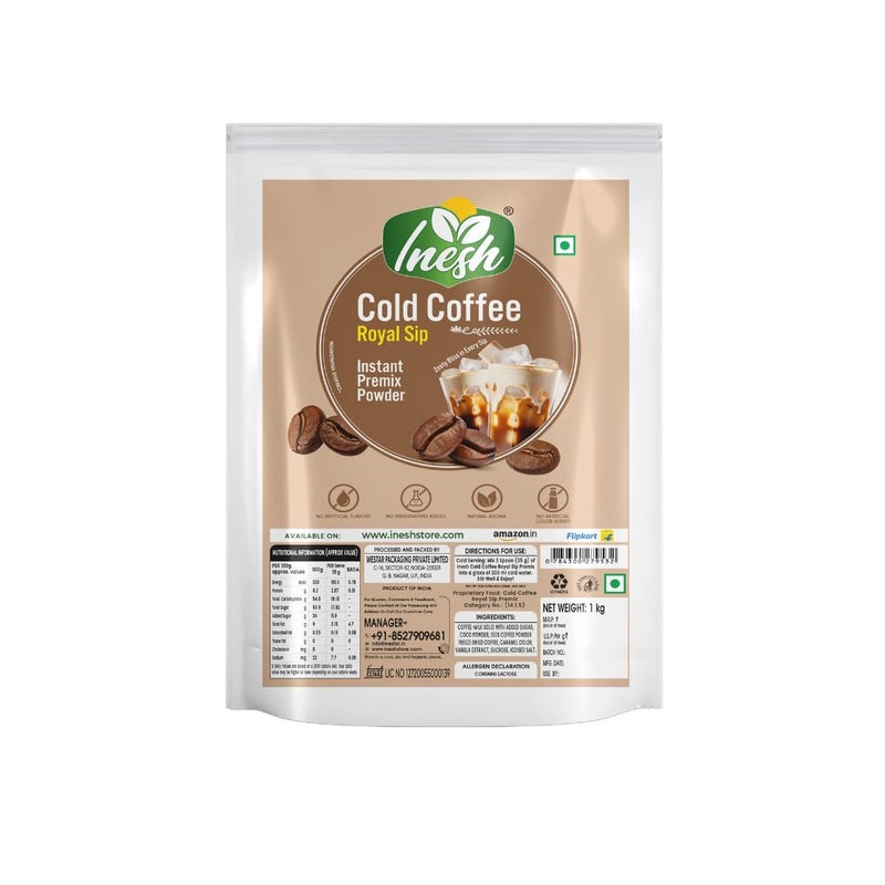 Inesh Cold Coffee Royal Sip | Instant Premix Powder Pouch 1kg - Image 1