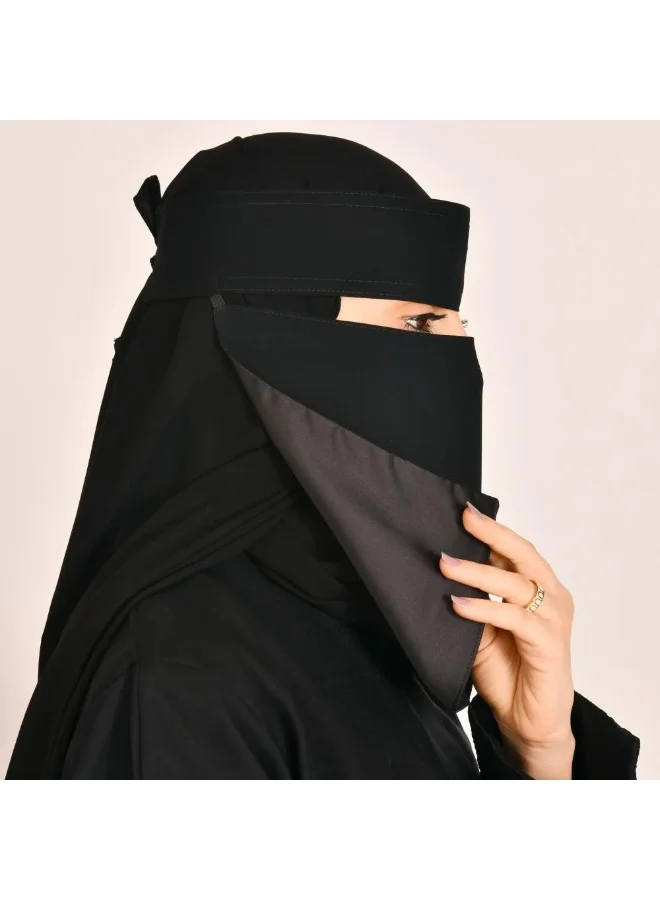 عبايات لمحة نقاب قصير بمطاط مائل مبطن بحرير مع ربطة اغلاق