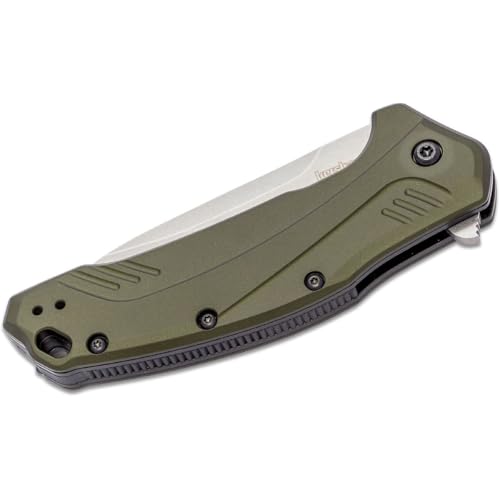 Kershaw Link Drop Point Knife Olive Aluminum (3.25" Stonewash 20CV) 1776OLSW - Image 3
