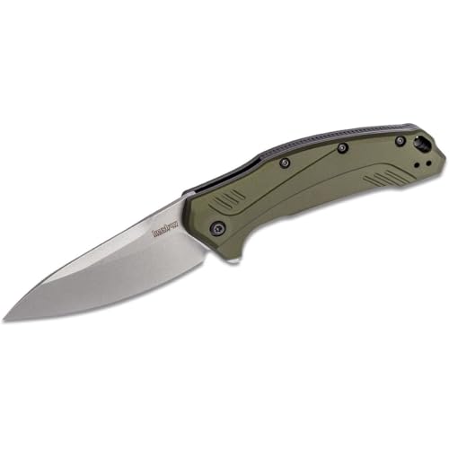Kershaw Link Drop Point Knife Olive Aluminum (3.25" Stonewash 20CV) 1776OLSW - Image 1