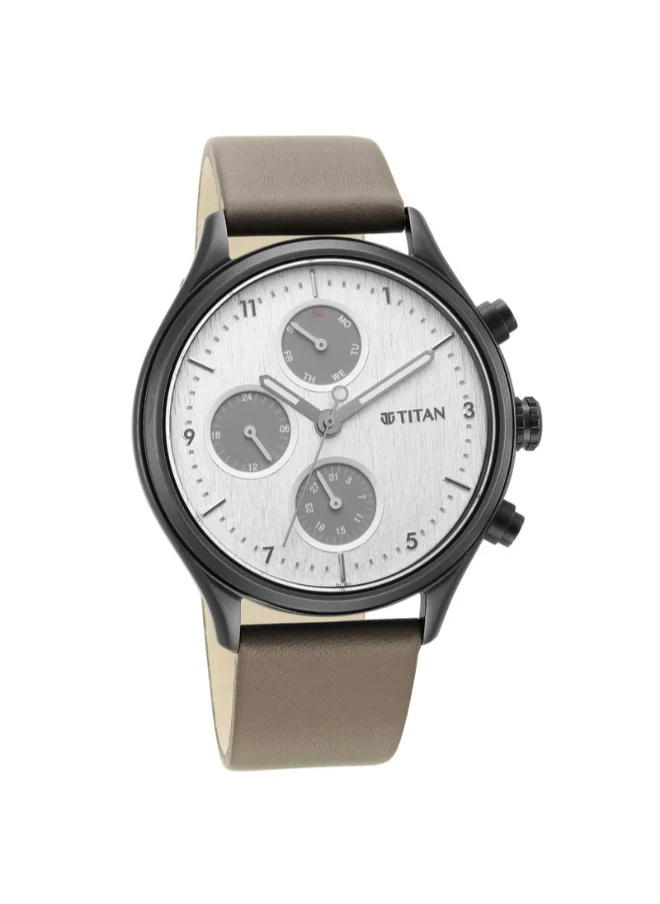 تيتان Men Analog Round Shape Leather Wrist Watch - 1803NL02 - 48.1 Mm