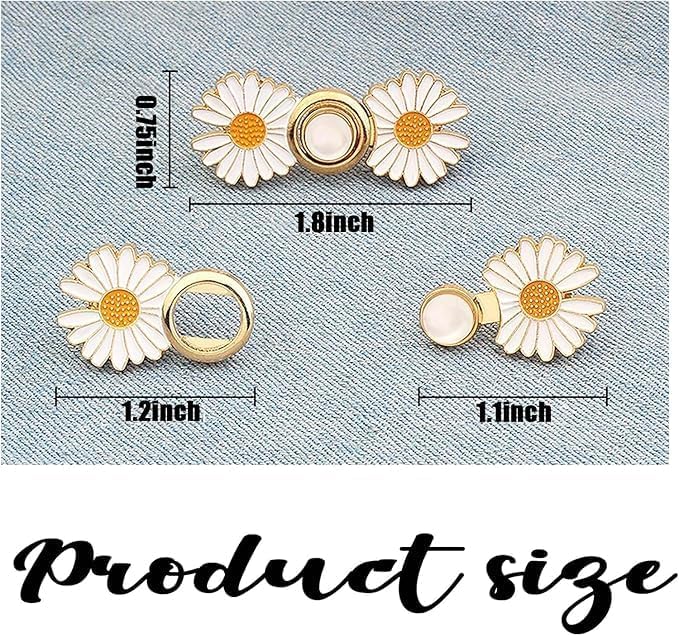 DRUCILA Set of 2 Adjustable Waist Buckle for Loose Jeans Pants, Detachable Instant Jeans Button Pins Waist Tightener Set, Make The Waist Fit for Skirt Pants Robe, No Sewing Required. (White Flower) - Image 5