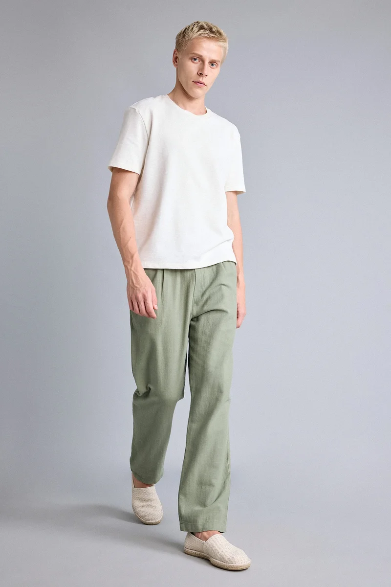 Relax Fit Elastic Waist Khaki Pants