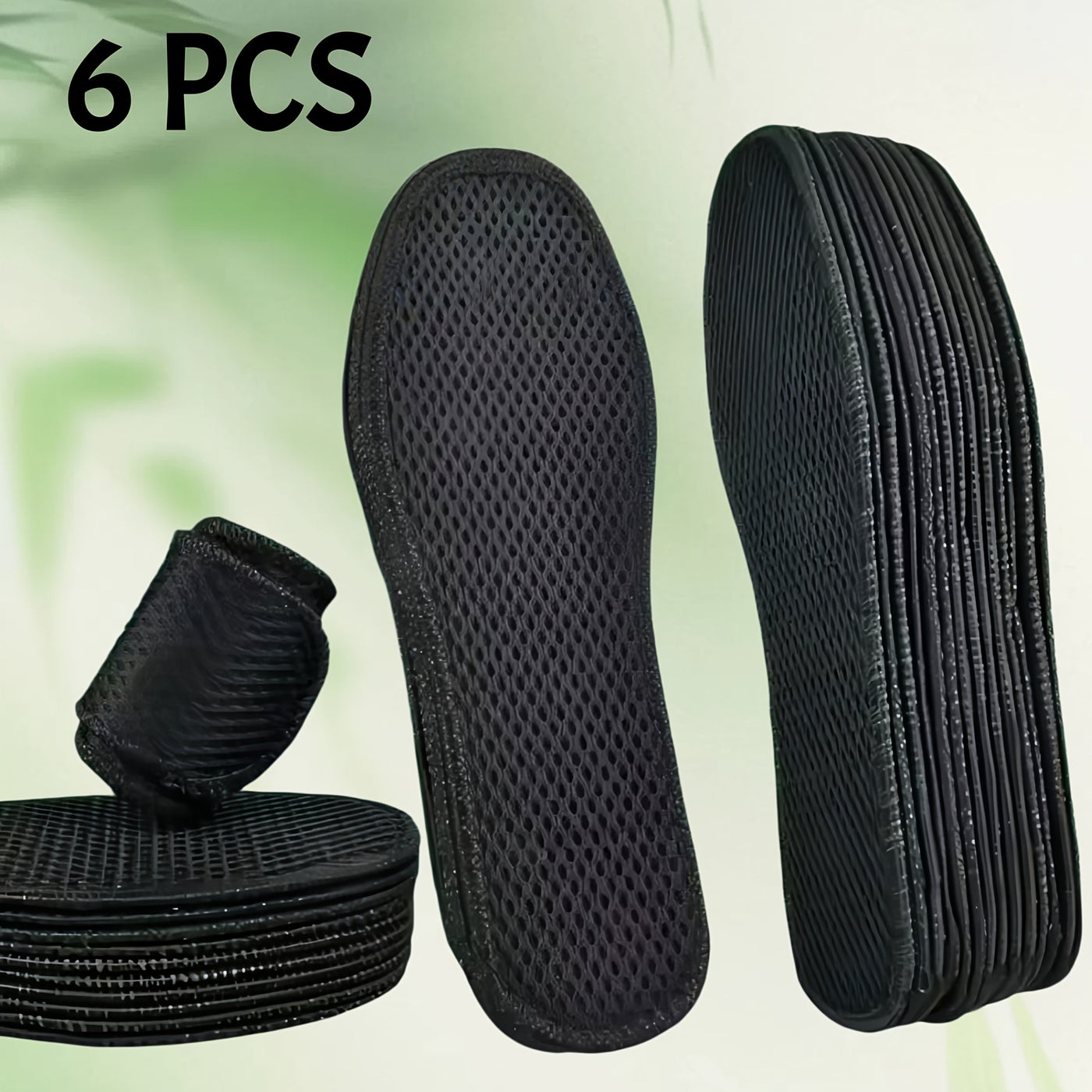 3 Pairs Bamboo Charcoal Perforated Mesh Insoles Moisture Absorption Odor Prevention Thickening Softness Standing Comfort Black EU42