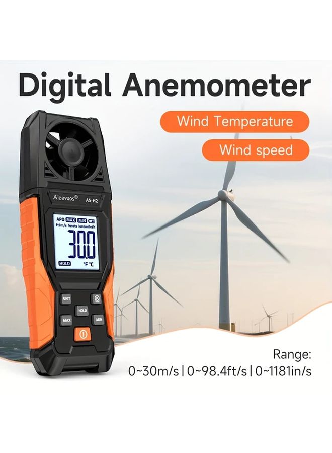 Handheld Digital Anemometer AS-H2 Wind Speed Meter Air Flow Temperature Tester for Meteorology Windsurfing Kite Flying Sailing Surfing Fishing - Image 1