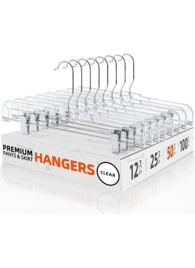 HOUSE DAY - HOUSE DAY Skirt Hangers Pants Hangers with Clips Clear Plastic Pants Hangers with 2-Adjustable Clips Non-Slip Pants Hangers Space Saving for Closet Clip Hangers for Pant, Skirts, Shorts, Pack of 50 - Image 1
