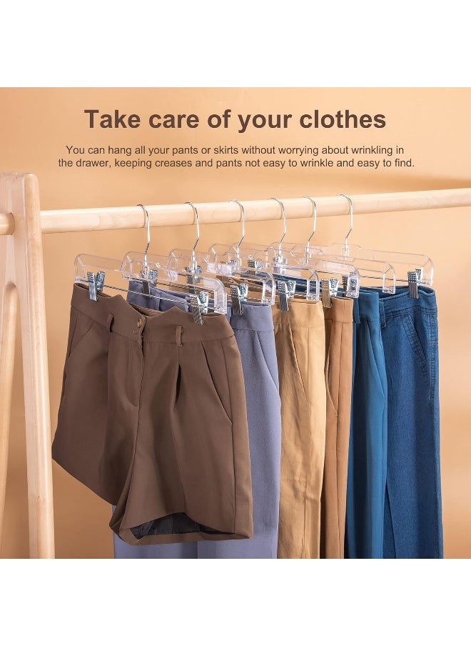 HOUSE DAY - HOUSE DAY Skirt Hangers Pants Hangers with Clips Clear Plastic Pants Hangers with 2-Adjustable Clips Non-Slip Pants Hangers Space Saving for Closet Clip Hangers for Pant, Skirts, Shorts, Pack of 50 - Image 1