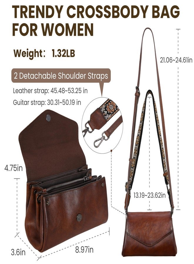 HESHE Leather Crossbody Bags for Women Shoulder Handbags Satchel Purses Lightweight Functional Bags with 2 Adjustable Strap (Coffee) - Image 4