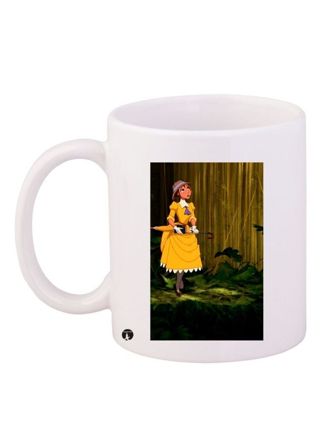 RYN Cartoon Printed Ceramic Coffee Mug White/Yellow/Green 11ounce