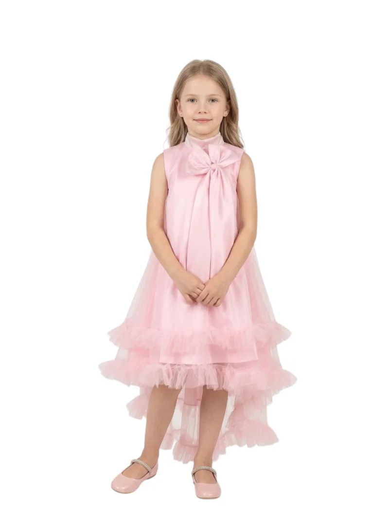 Bidani Girls’ Pink Ruffle Tulle High-Low Gown
