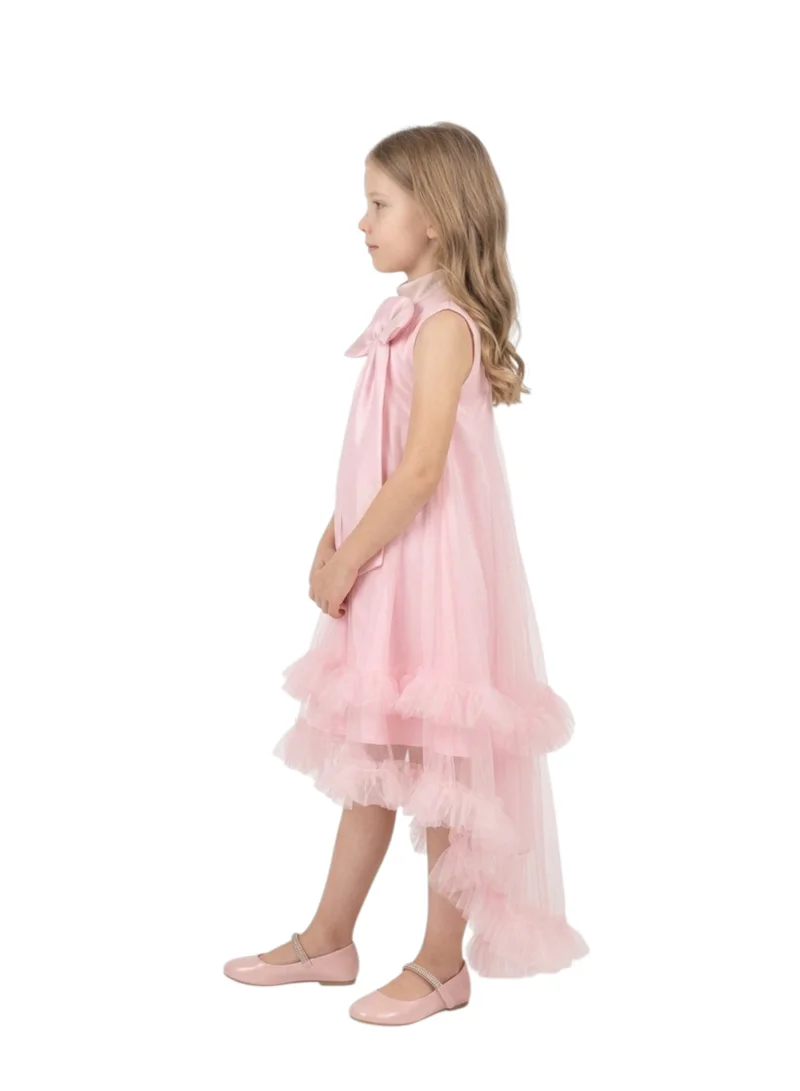 Bidani Girls’ Pink Ruffle Tulle High-Low Gown