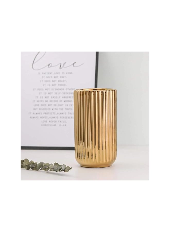 The Bros مزهرية زهور سيراميك، وعاء زهور ذهبي صغير مزهرية سيراميك جمالية للديكور للزهور الاصطناعية للمنزل المكتب الزفاف غرفة المعيشة طاولة الطعام (ذهبي، م) - Image 3