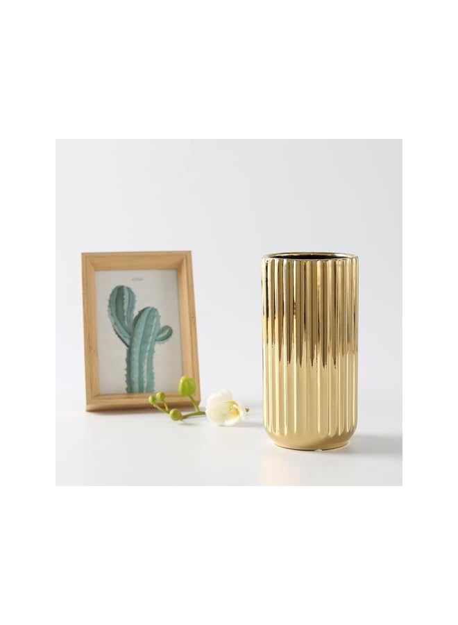 The Bros مزهرية زهور سيراميك، وعاء زهور ذهبي صغير مزهرية سيراميك جمالية للديكور للزهور الاصطناعية للمنزل المكتب الزفاف غرفة المعيشة طاولة الطعام (ذهبي، م) - Image 2