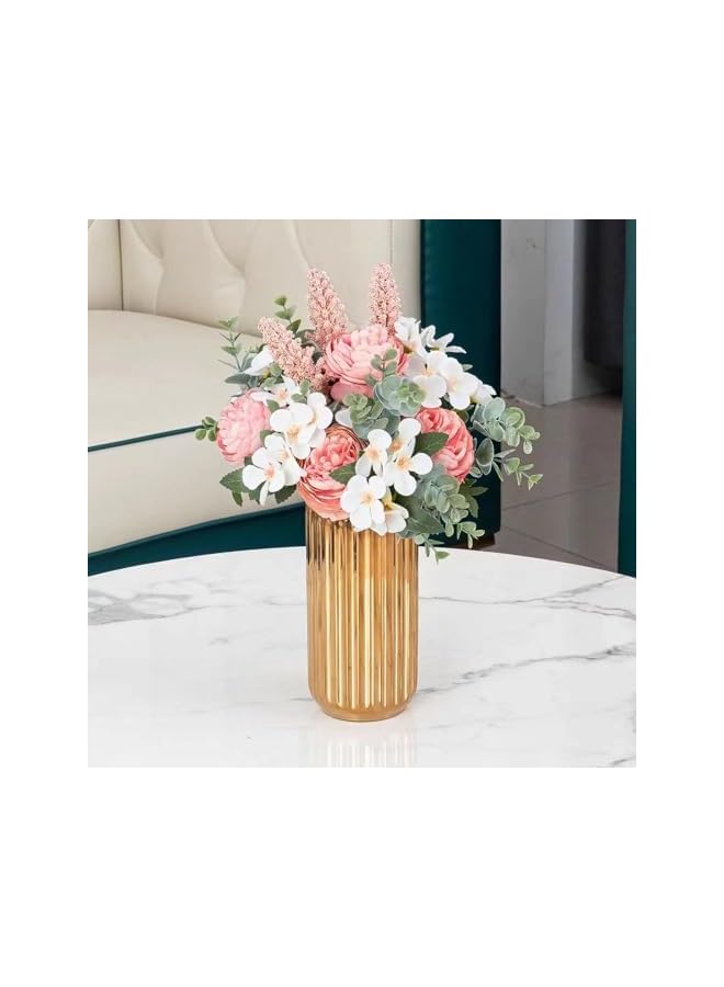 The Bros مزهرية زهور سيراميك، وعاء زهور ذهبي صغير مزهرية سيراميك جمالية للديكور للزهور الاصطناعية للمنزل المكتب الزفاف غرفة المعيشة طاولة الطعام (ذهبي، م) - Image 5