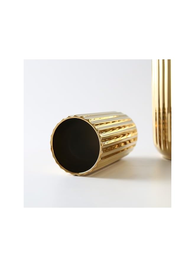 The Bros مزهرية زهور سيراميك، وعاء زهور ذهبي صغير مزهرية سيراميك جمالية للديكور للزهور الاصطناعية للمنزل المكتب الزفاف غرفة المعيشة طاولة الطعام (ذهبي، م) - Image 4