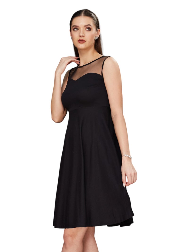 Miss Chase Women's Super Soft Round Neck Sleeveless Short Skater Dress with a Back Cut Out Bow | 3 Colors(MCAW14D02-67-62-04, Black, Medium) - Image 3