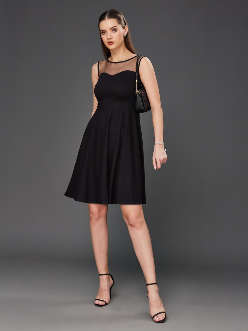 Miss Chase Women's Super Soft Round Neck Sleeveless Short Skater Dress with a Back Cut Out Bow | 3 Colors(MCAW14D02-67-62-04, Black, Medium) - Image 2