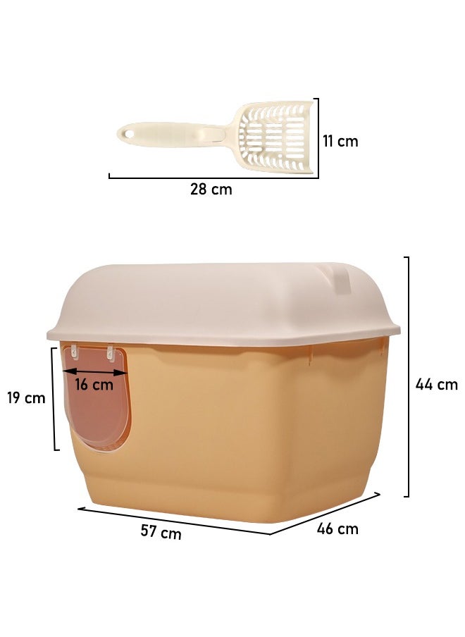 MAJIBAO - Large cat toilet with long aisle corridor style cats litter box, Fully enclosed durable cat toilet with litter scoop, Anti-Splashing, Odorless and open cover (Orange) 57 cm L - Image 1