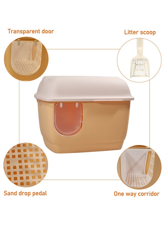 MAJIBAO - Large cat toilet with long aisle corridor style cats litter box, Fully enclosed durable cat toilet with litter scoop, Anti-Splashing, Odorless and open cover (Orange) 57 cm L - Image 1
