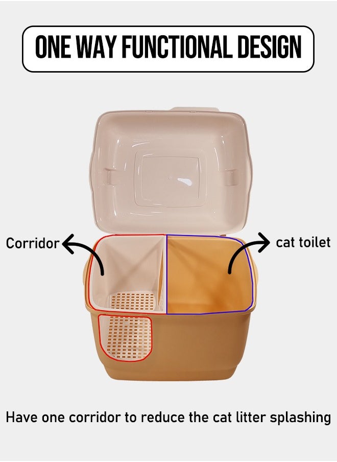 MAJIBAO - Large cat toilet with long aisle corridor style cats litter box, Fully enclosed durable cat toilet with litter scoop, Anti-Splashing, Odorless and open cover (Orange) 57 cm L - Image 1