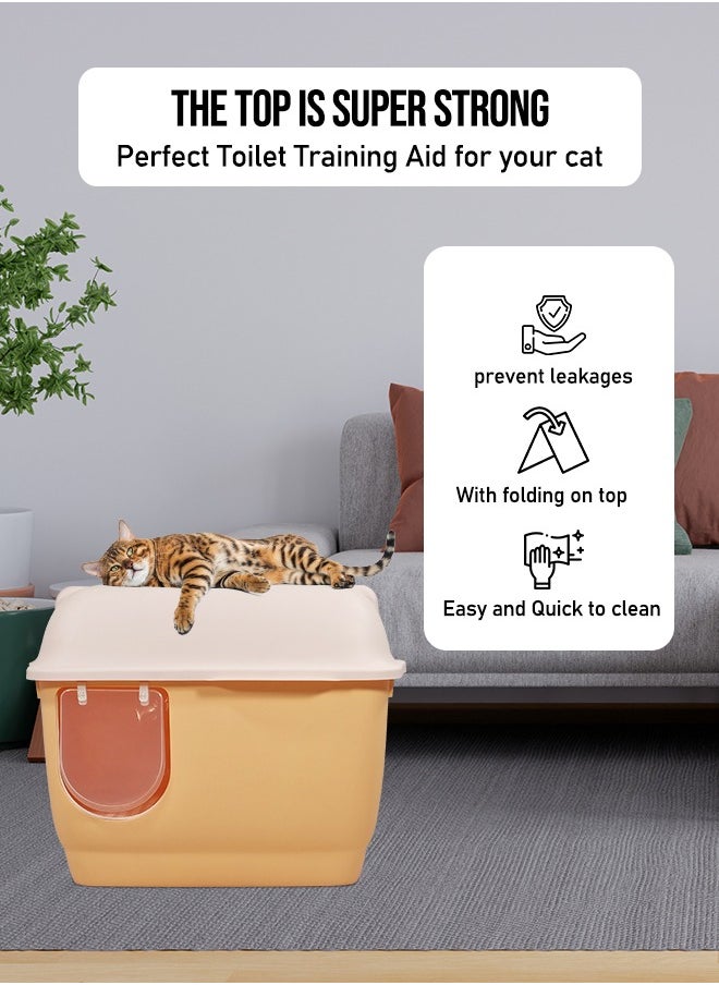 MAJIBAO - Large cat toilet with long aisle corridor style cats litter box, Fully enclosed durable cat toilet with litter scoop, Anti-Splashing, Odorless and open cover (Orange) 57 cm L - Image 1
