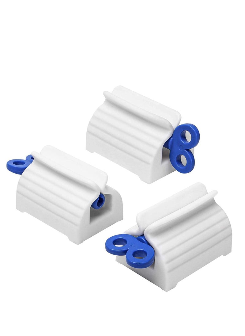 Tube Toothpaste Squeezer, 3 Pieces with Rolling Holder Dispenser Set Dust-Proof, Rotating Squeezing Artifact for Bathroom (Blue)