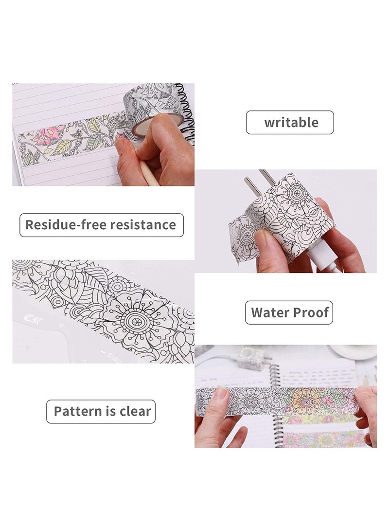 Excefore 2 Rolls Tinted Floral Washi Tape Set, 30mm Wide Adhesive Masking Tape, Paintable Handmade DIY Washi Tape, Hand Trolley, Cut and Paste Decorative Tape - Image 2