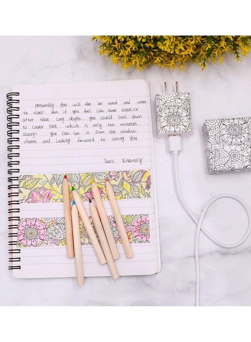 Excefore 2 Rolls Tinted Floral Washi Tape Set, 30mm Wide Adhesive Masking Tape, Paintable Handmade DIY Washi Tape, Hand Trolley, Cut and Paste Decorative Tape - Image 3