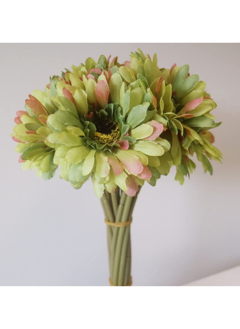 Excefore 15 Pcs Artificial Silk Daisy Flowers Fake Gerbera Flowers Bridal Wedding Bouquet for Home Wedding Party DIY Centerpiece Decorations (Green)  - Image 4