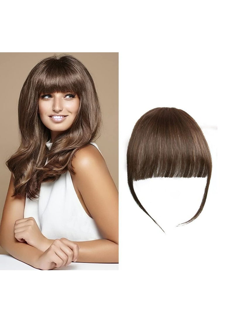 Estelle Hair Bangs Clip for Women Wispy Hair Bangs 10 A Human Hair Fashion clip in Hair Extension Dark Brown Flat Bangs With Temples - Image 1