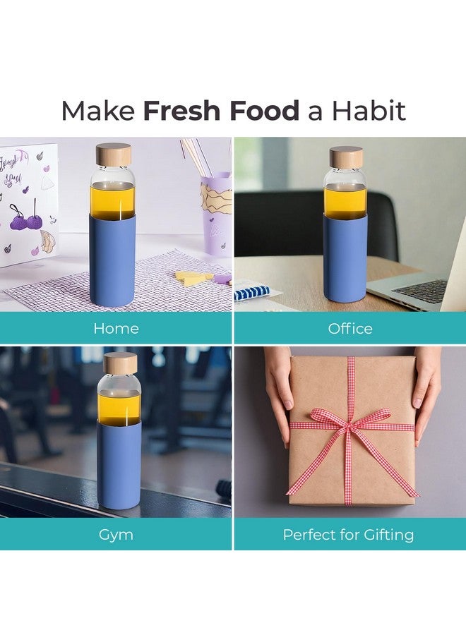 The Better Home UMAI Glass Water Bottle 550ml | BPA Free with Bamboo Lid | Leak Proof Portable Bottle for Office Gym School | Non Slip Sleeve | Blue - Image 4