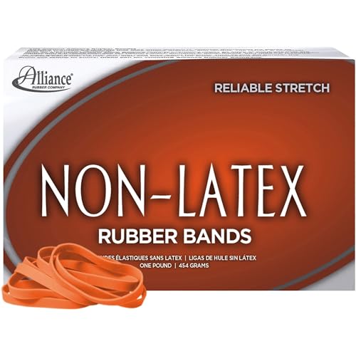 Alliance Rubber 37646#64 Non-Latex Rubber Bands, 1 lb Box Contains Approx. 380 Bands (3 1/2" x 1/4", Orange) - Image 1