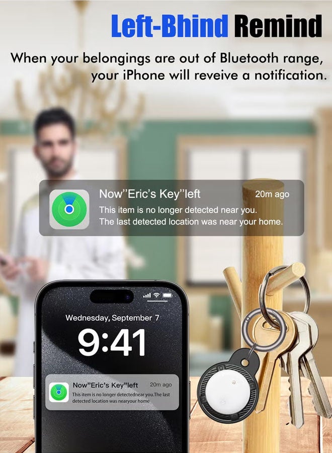 سوبر زي يوث جهاز تتبع ذكي للعثور على العناصر لأجهزة Apple Find My (iOS فقط)، جهاز تحديد موقع المفاتيح بحجم صغير جدًا للأمتعة والمحفظة والدراجات والمزيد، مقاوم للماء IPX6 يعمل مثل Apple Airtag (أسود - عبوة من قطعة واحدة) - Image 4