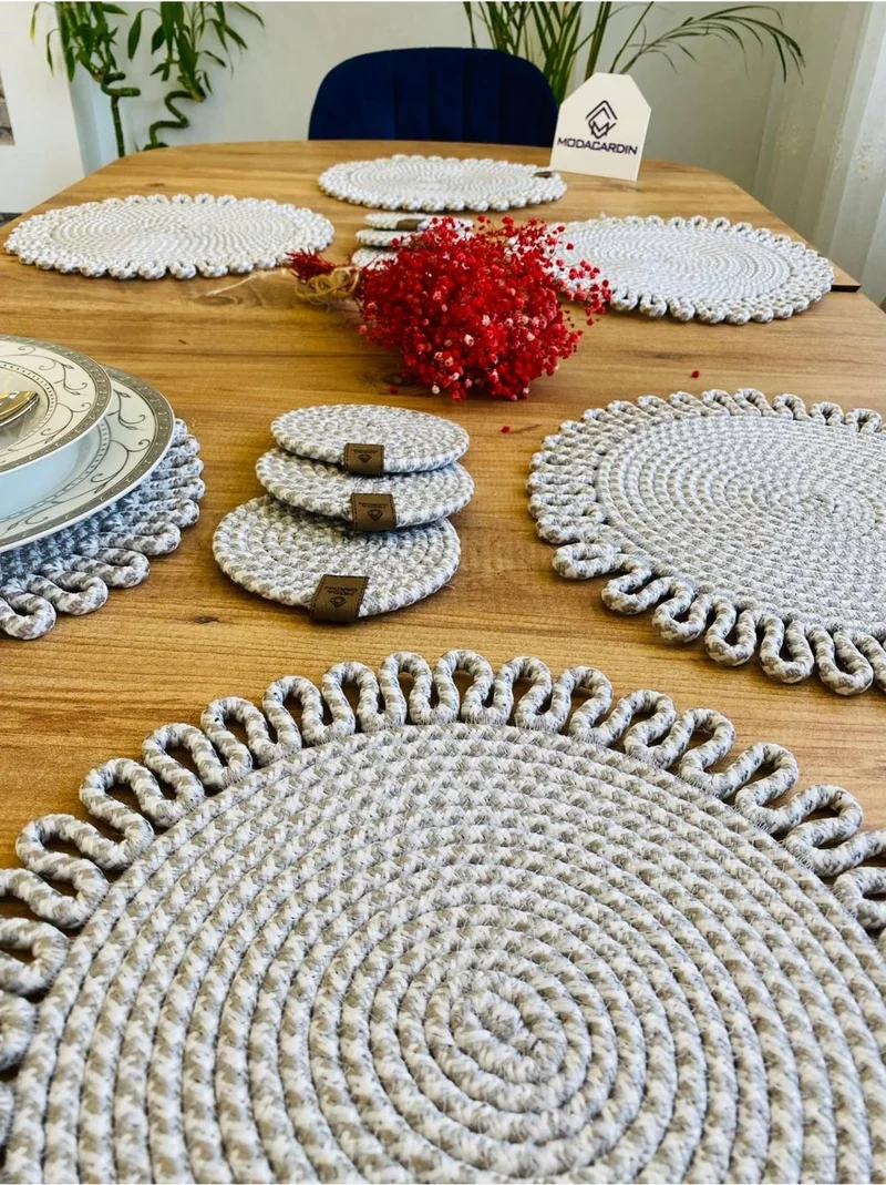 BDZ Deri BDZ Leather Wicker Jute Presentation Plate Mat American Service and Coasters 12 Pieces
