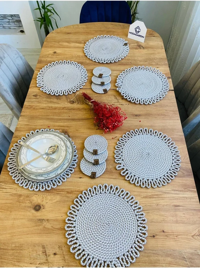 BDZ Deri BDZ Leather Wicker Jute Presentation Plate Mat American Service and Coasters 12 Pieces