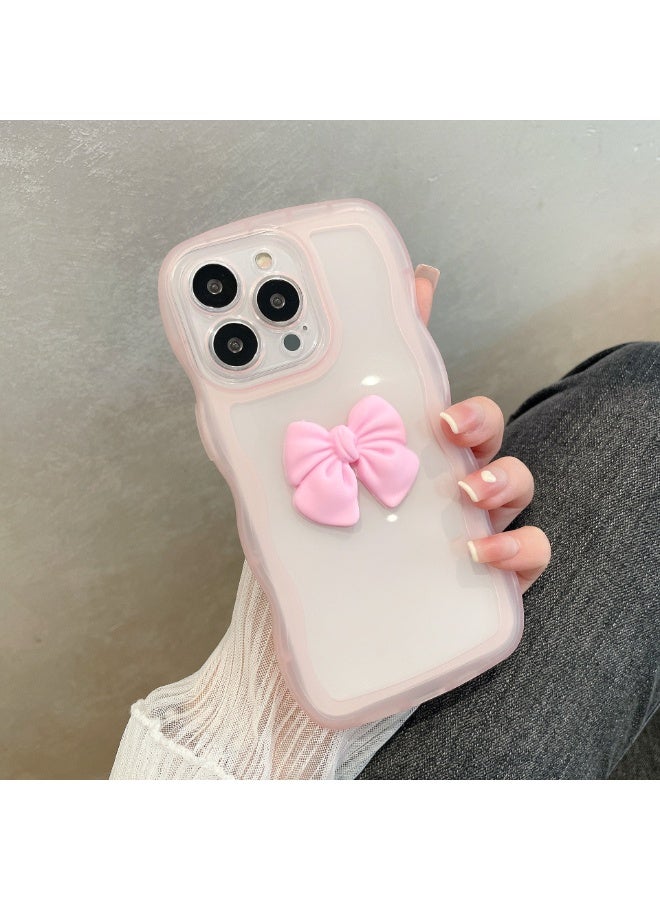 NIBEMINENT Wave Edged Bow Protective TPU Case Cover For iPhone 14, Pink