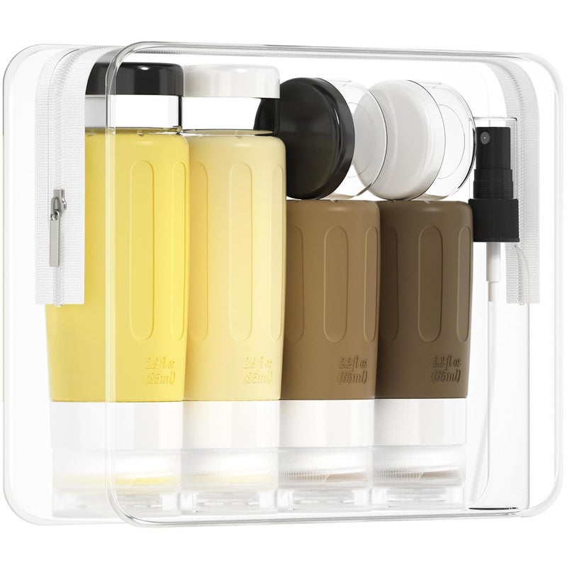 Morfone 16 Pack Silicone Travel Bottles Set for Toiletries TSA Approved Travel Containers Leakproof Squeezable Refillable Accessories 2oz 3oz for Shampoo Conditioner Lotion Liquids (Brown Yellow) - Image 1