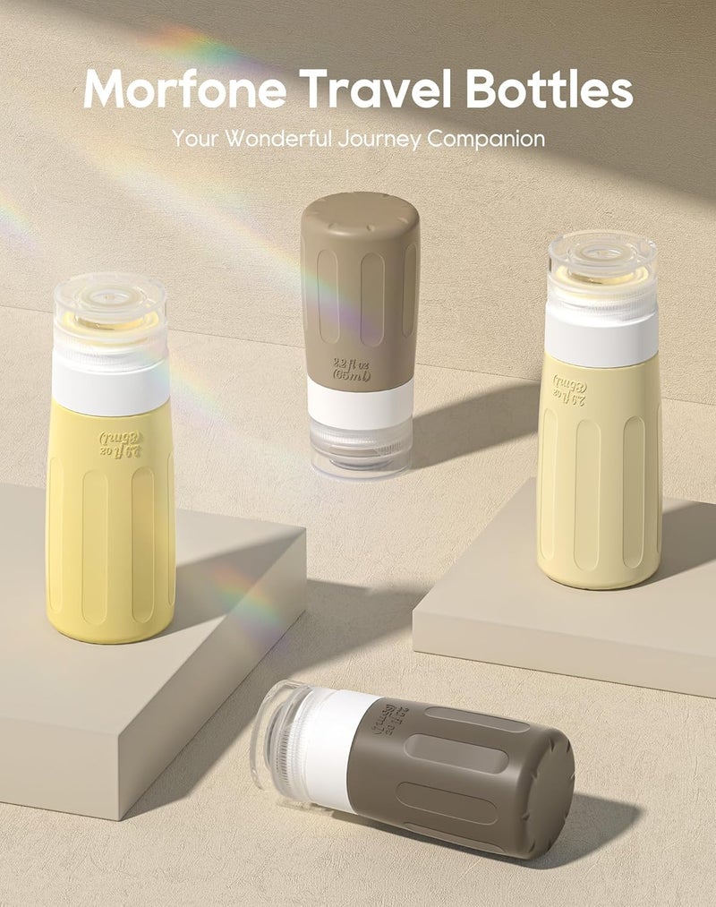 Morfone 16 Pack Silicone Travel Bottles Set for Toiletries TSA Approved Travel Containers Leakproof Squeezable Refillable Accessories 2oz 3oz for Shampoo Conditioner Lotion Liquids (Brown Yellow) - Image 2