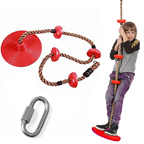 REZNOR Platforms Disc Tree Swing Seat and Climbing Knot Rope with Carabiner Hook for Kids Outdoor Playground Set (Red-with Disc) - Image 1