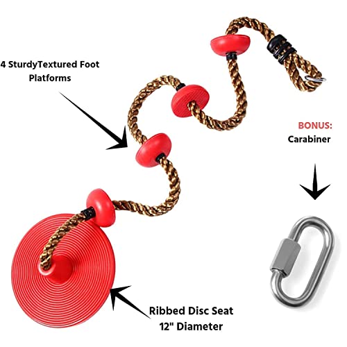 REZNOR Platforms Disc Tree Swing Seat and Climbing Knot Rope with Carabiner Hook for Kids Outdoor Playground Set (Red-with Disc) - Image 2