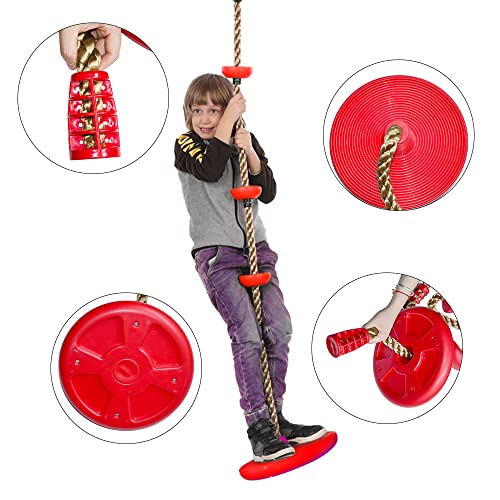REZNOR Platforms Disc Tree Swing Seat and Climbing Knot Rope with Carabiner Hook for Kids Outdoor Playground Set (Red-with Disc) - Image 4