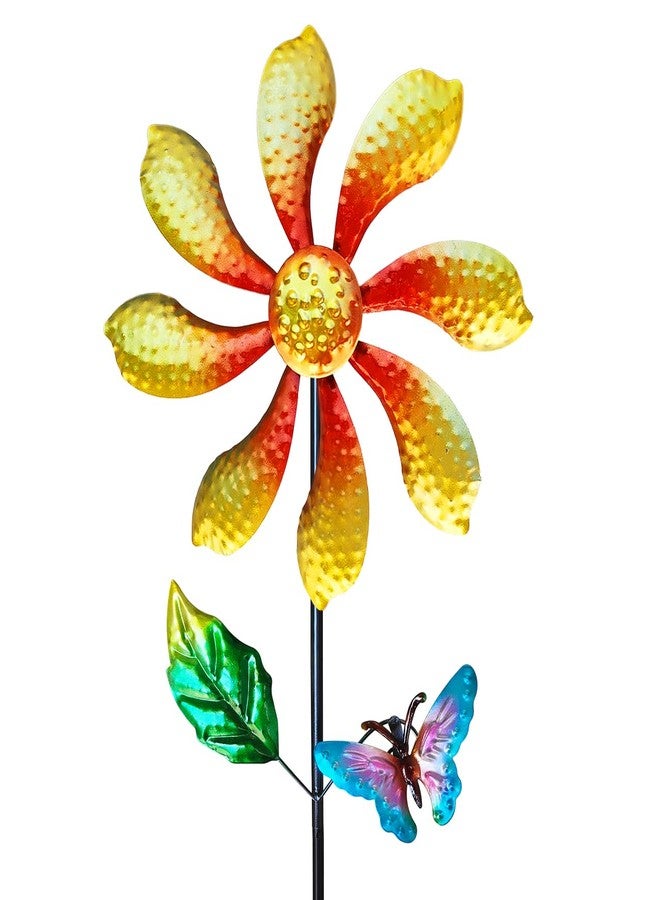 Senflame Metal Outdoor Flower Wind Spinner with Yellow Floral & Blue Butterfly, Decorative Kinetic Wind Sculpture for Yard, Garden, Patio, Lawn - Vibrant Garden Art & Lawn Ornament for Outdoor Decor - Image 1